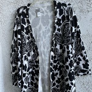 Chico’s Size 3 Black and White long Cardigan
